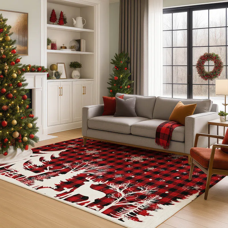 Luxury Washable Indoor/Outdoor Merry & Bright Red 2\'6\" x 3\'10\" Rug
