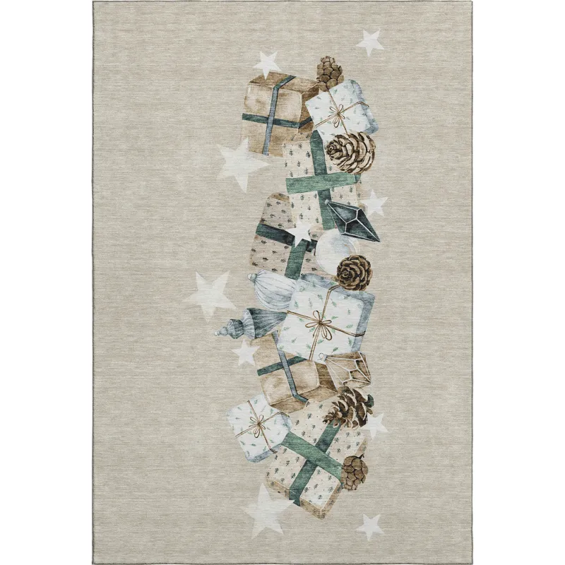Luxury Washable Indoor/Outdoor Merry & Bright Beige 3\' x 5\' Rug