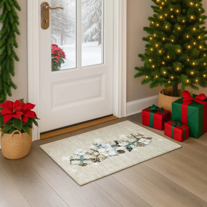 Luxury Washable Indoor/Outdoor Merry & Bright Beige 1\'8\" x 2\'6\" Rug
