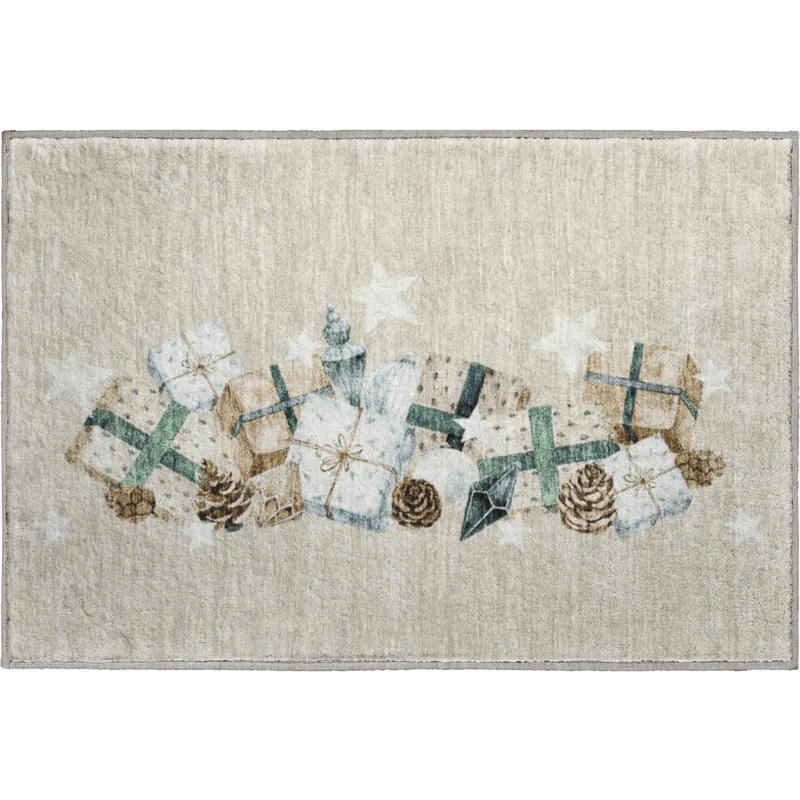 Luxury Washable Indoor/Outdoor Merry & Bright Beige 1\'8\" x 2\'6\" Rug