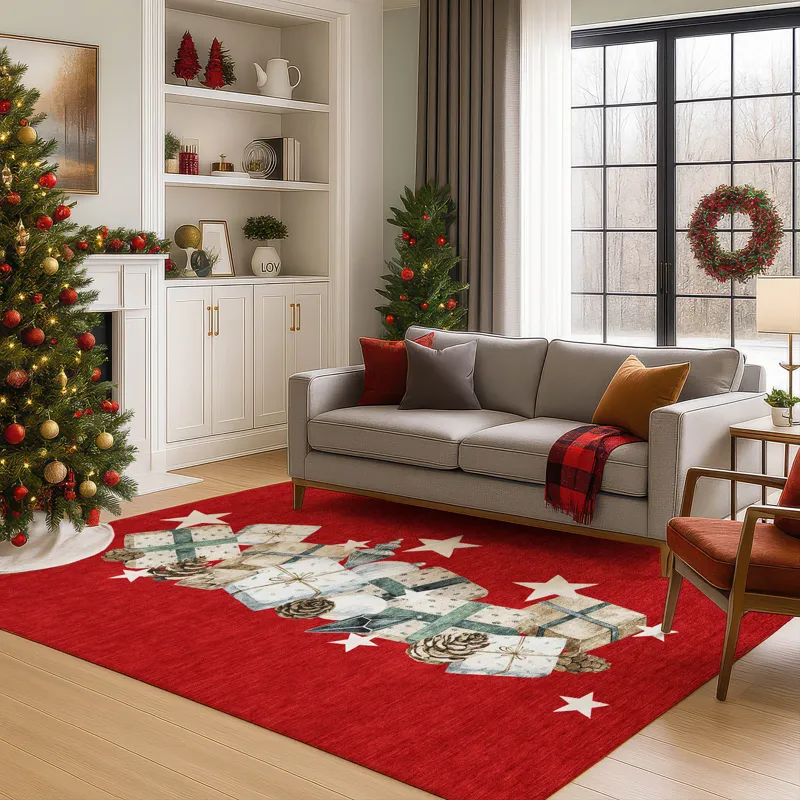 Luxury Washable Indoor/Outdoor Merry & Bright Red 3\' x 5\' Rug