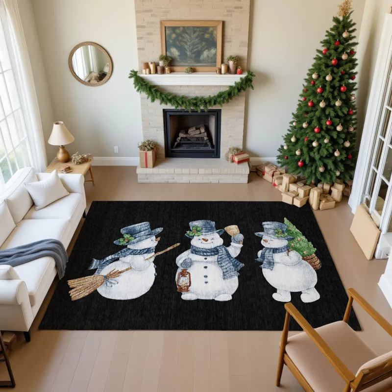 Luxury Washable Indoor/Outdoor Merry & Bright Black 10\' x 14\' Rug