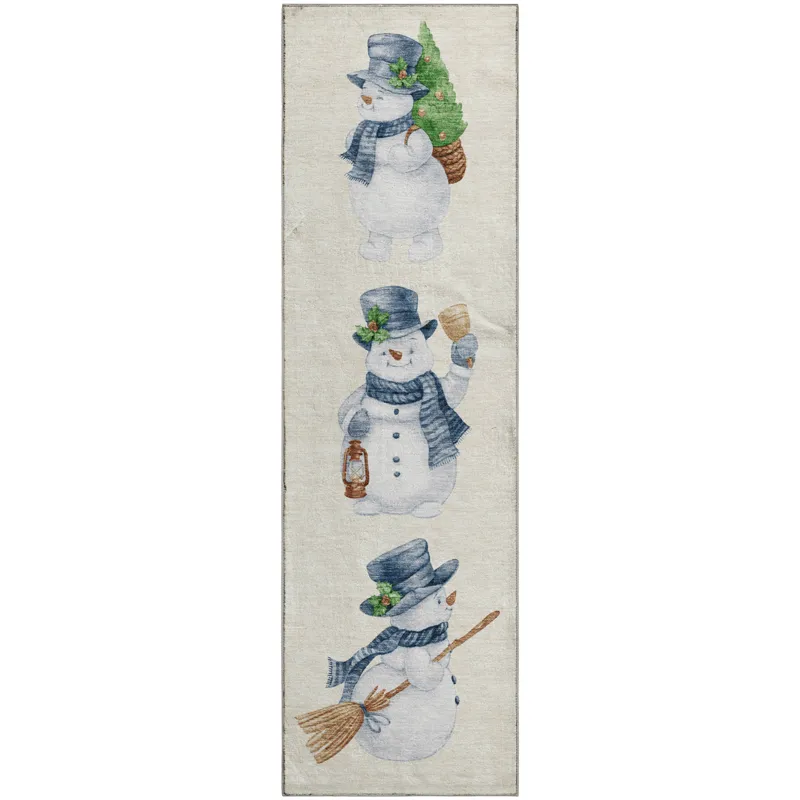 Luxury Washable Indoor/Outdoor Merry & Bright Ivory 2\'3\" x 7\'6\" Runner Rug