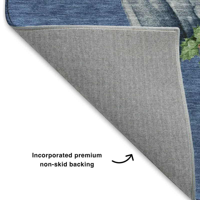 Luxury Washable Indoor/Outdoor Merry & Bright Navy 8\' x 8\' Round Rug