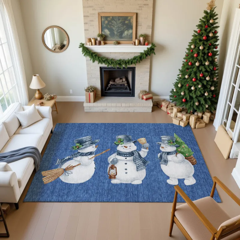 Luxury Washable Indoor/Outdoor Merry & Bright Navy 3\' x 5\' Rug
