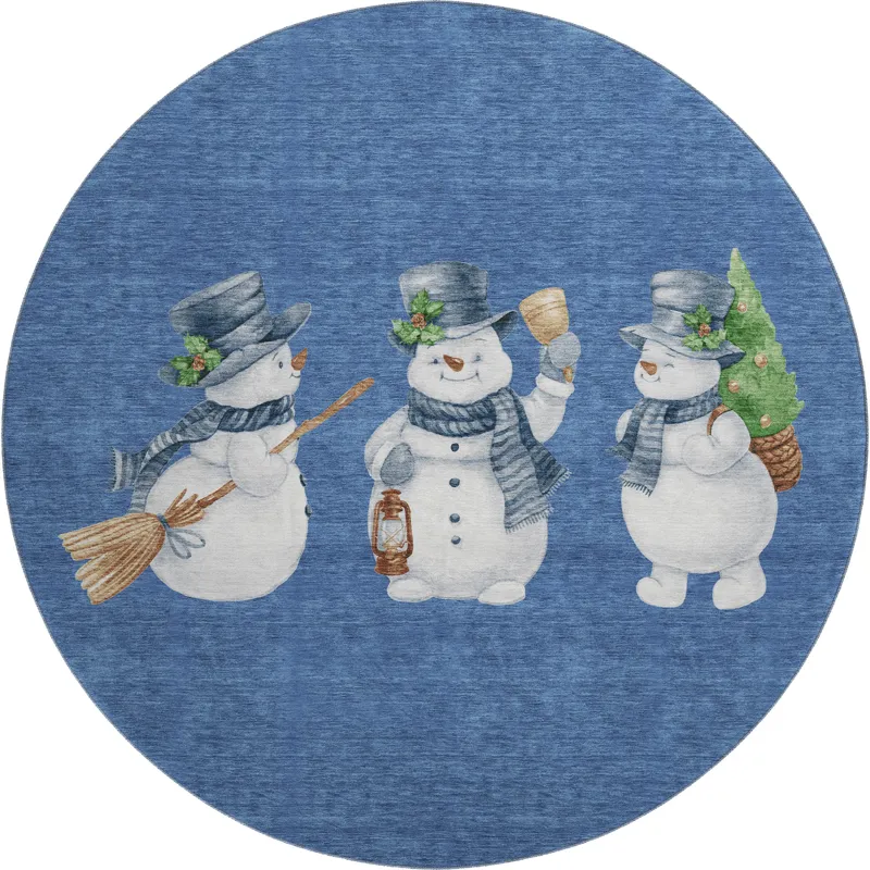Luxury Washable Indoor/Outdoor Merry & Bright Navy 8\' x 8\' Round Rug