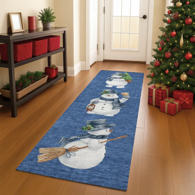 Luxury Washable Indoor/Outdoor Merry & Bright Navy 2\'3\" x 7\'6\" Runner Rug