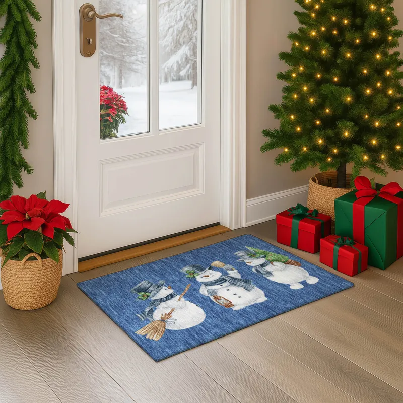 Luxury Washable Indoor/Outdoor Merry & Bright Navy 1\'8\" x 2\'6\" Rug