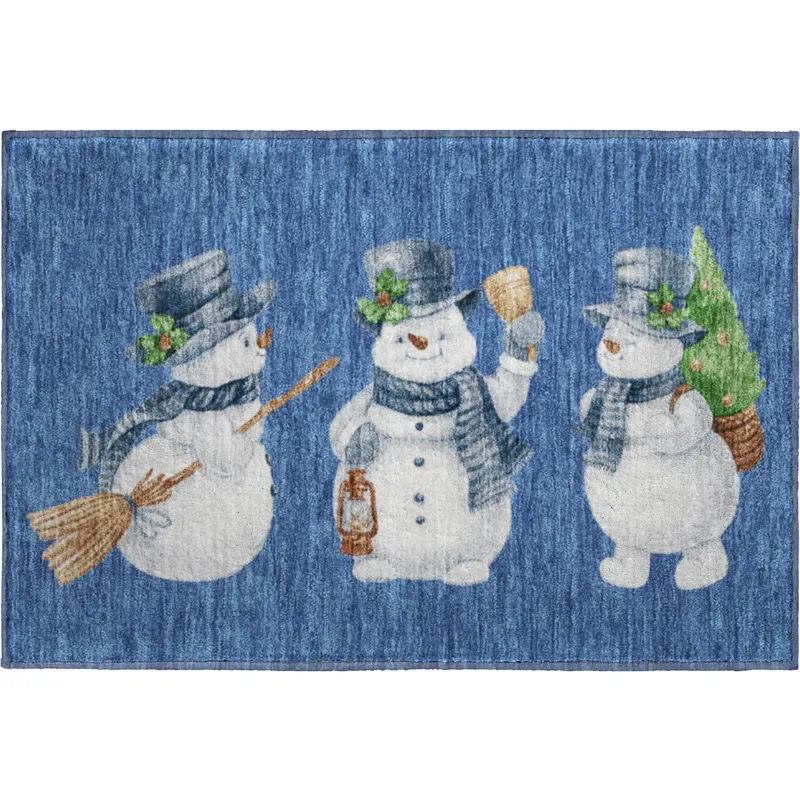 Luxury Washable Indoor/Outdoor Merry & Bright Navy 1\'8\" x 2\'6\" Rug