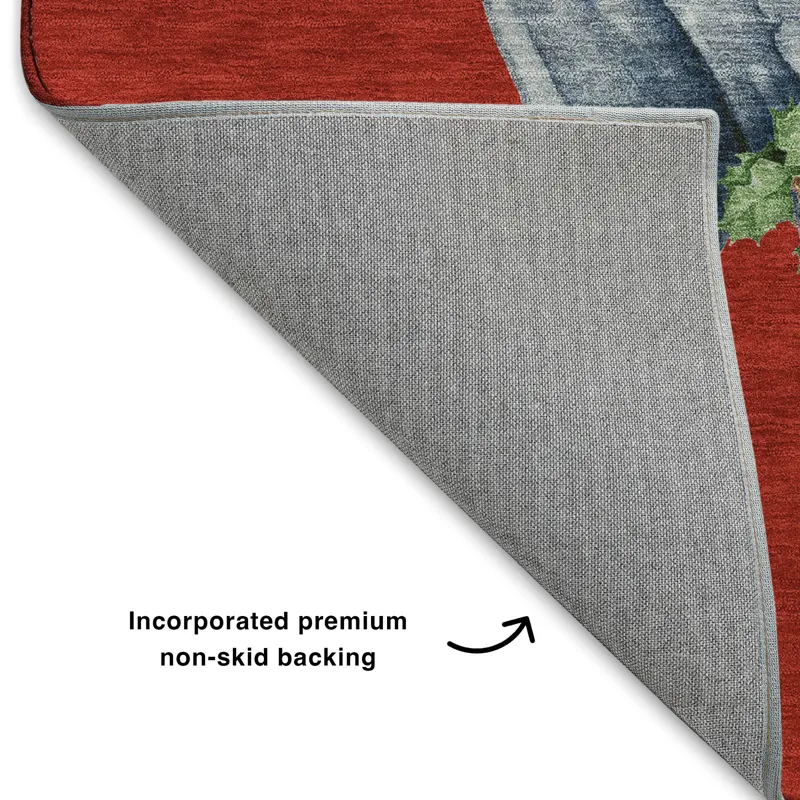 Luxury Washable Indoor/Outdoor Merry & Bright Red 2\'6\" x 3\'10\" Rug