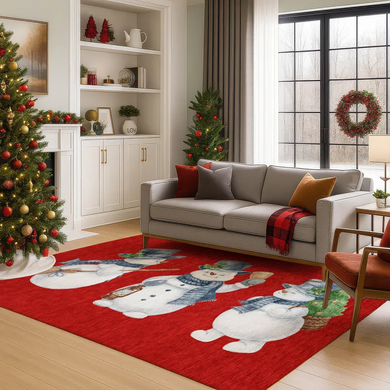 Luxury Washable Indoor/Outdoor Merry & Bright Red 2\'6\" x 3\'10\" Rug