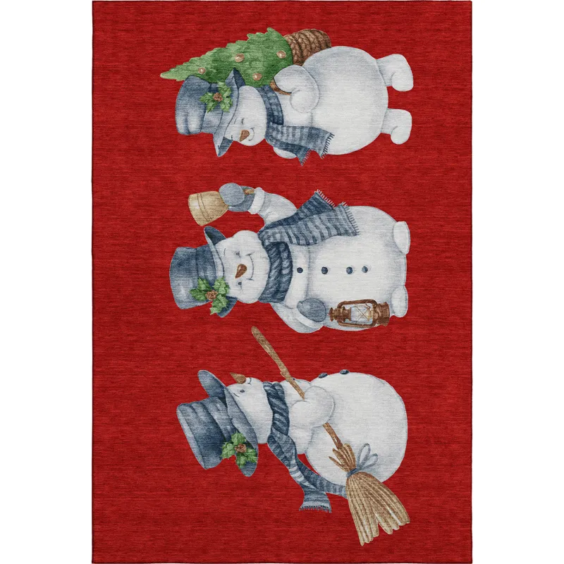 Luxury Washable Indoor/Outdoor Merry & Bright Red 2\'6\" x 3\'10\" Rug