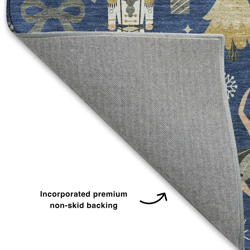 Luxury Washable Indoor/Outdoor Merry & Bright Navy 9\' x 12\' Rug