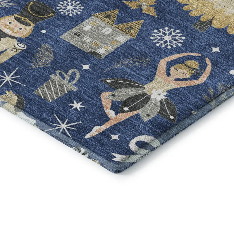Luxury Washable Indoor/Outdoor Merry & Bright Navy 9\' x 12\' Rug