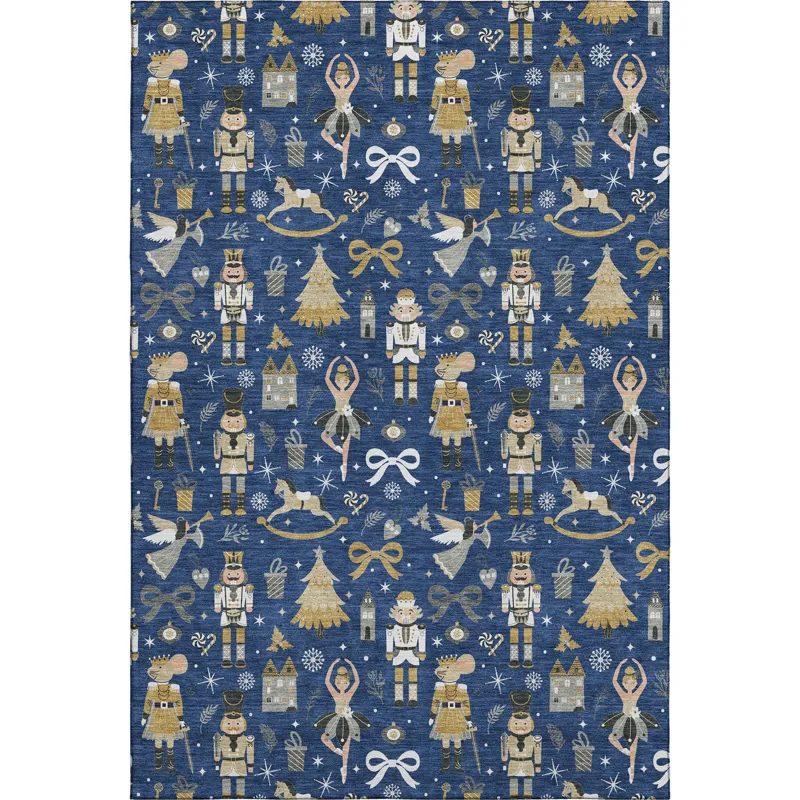 Luxury Washable Indoor/Outdoor Merry & Bright Navy 9\' x 12\' Rug