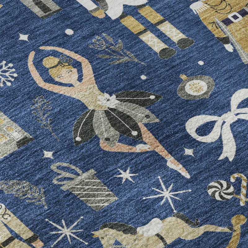 Luxury Washable Indoor/Outdoor Merry & Bright Navy 9\' x 12\' Rug