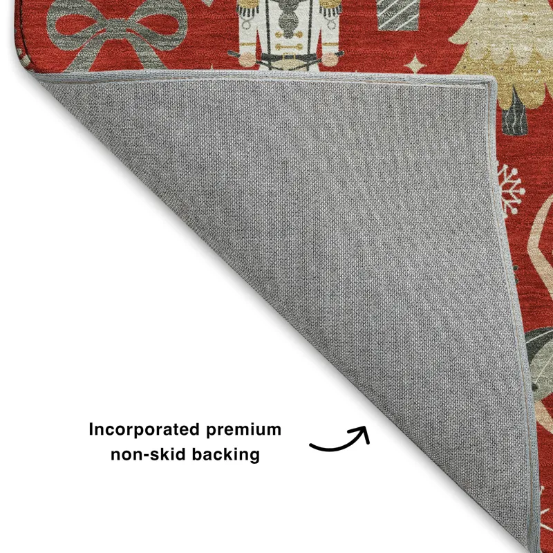 Luxury Washable Indoor/Outdoor Merry & Bright Red 9\' x 12\' Rug