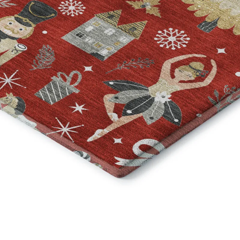 Luxury Washable Indoor/Outdoor Merry & Bright Red 9\' x 12\' Rug