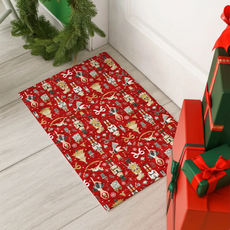 Luxury Washable Indoor/Outdoor Merry & Bright Red 1\'8\" x 2\'6\" Rug