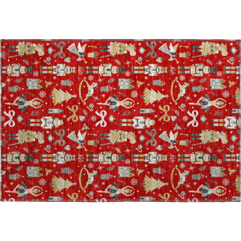 Luxury Washable Indoor/Outdoor Merry & Bright Red 1\'8\" x 2\'6\" Rug