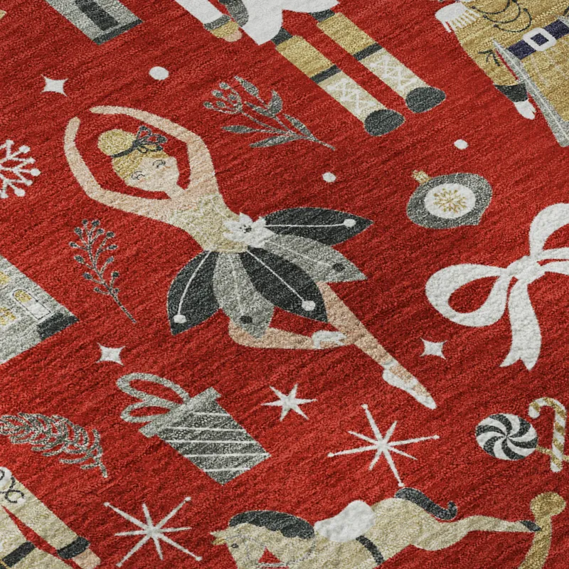 Luxury Washable Indoor/Outdoor Merry & Bright Red 9\' x 12\' Rug