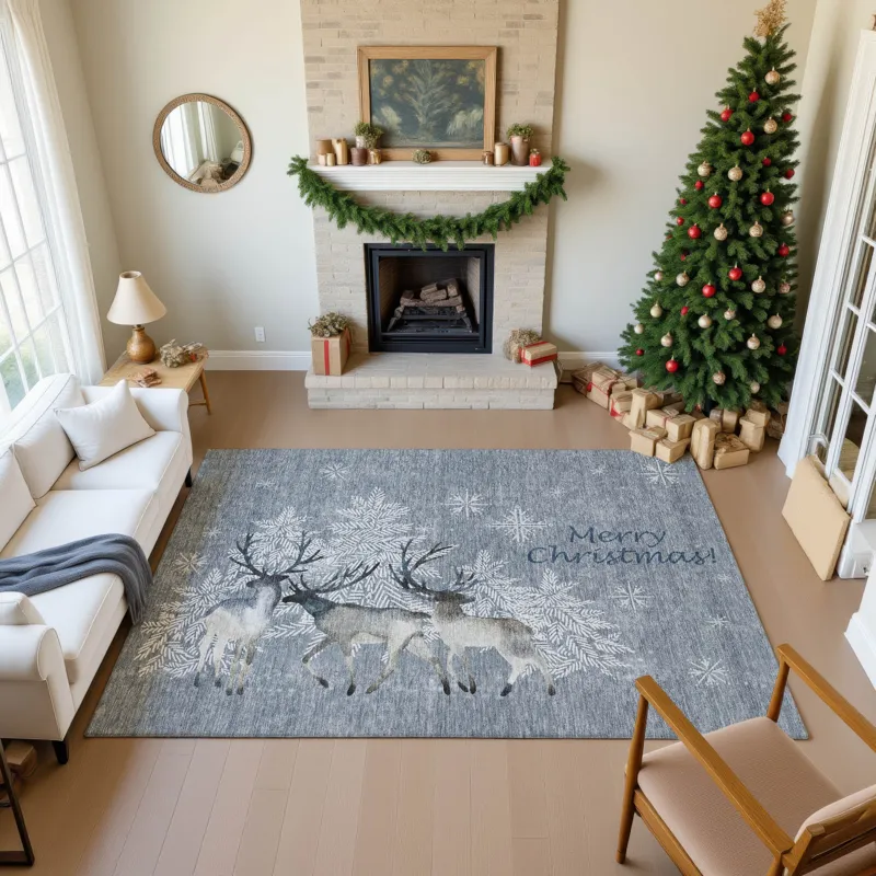 Luxury Washable Indoor/Outdoor Merry & Bright Gray 2\'6\" x 3\'10\" Rug