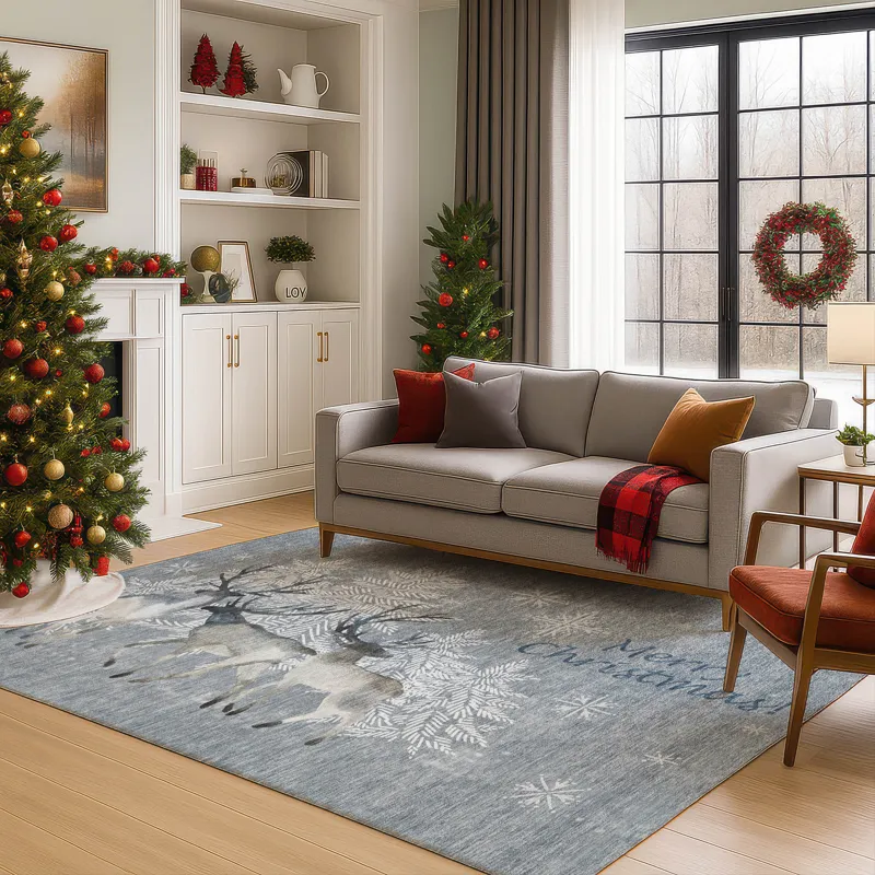 Luxury Washable Indoor/Outdoor Merry & Bright Gray 2\'6\" x 3\'10\" Rug