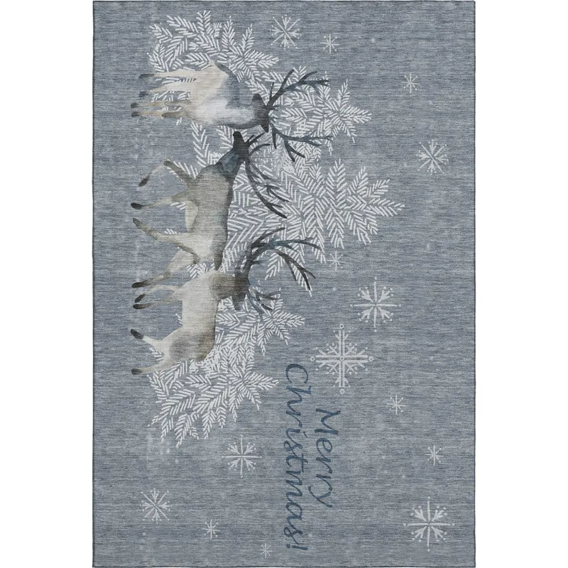Luxury Washable Indoor/Outdoor Merry & Bright Gray 2\'6\" x 3\'10\" Rug