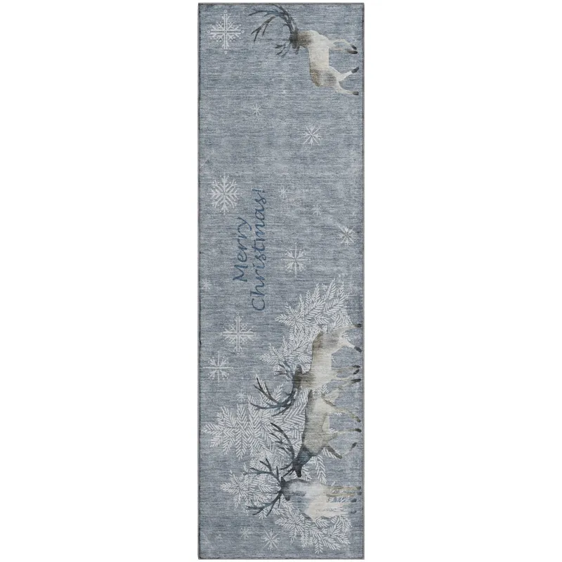 Luxury Washable Indoor/Outdoor Merry & Bright Gray 2\'3\" x 7\'6\" Runner Rug