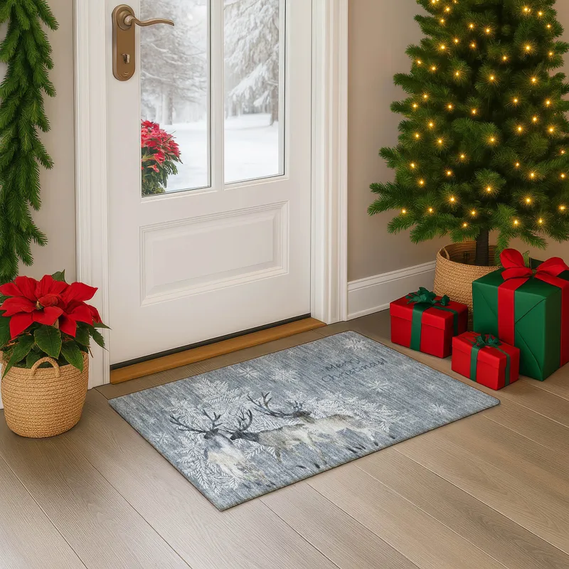 Luxury Washable Indoor/Outdoor Merry & Bright Gray 1\'8\" x 2\'6\" Rug