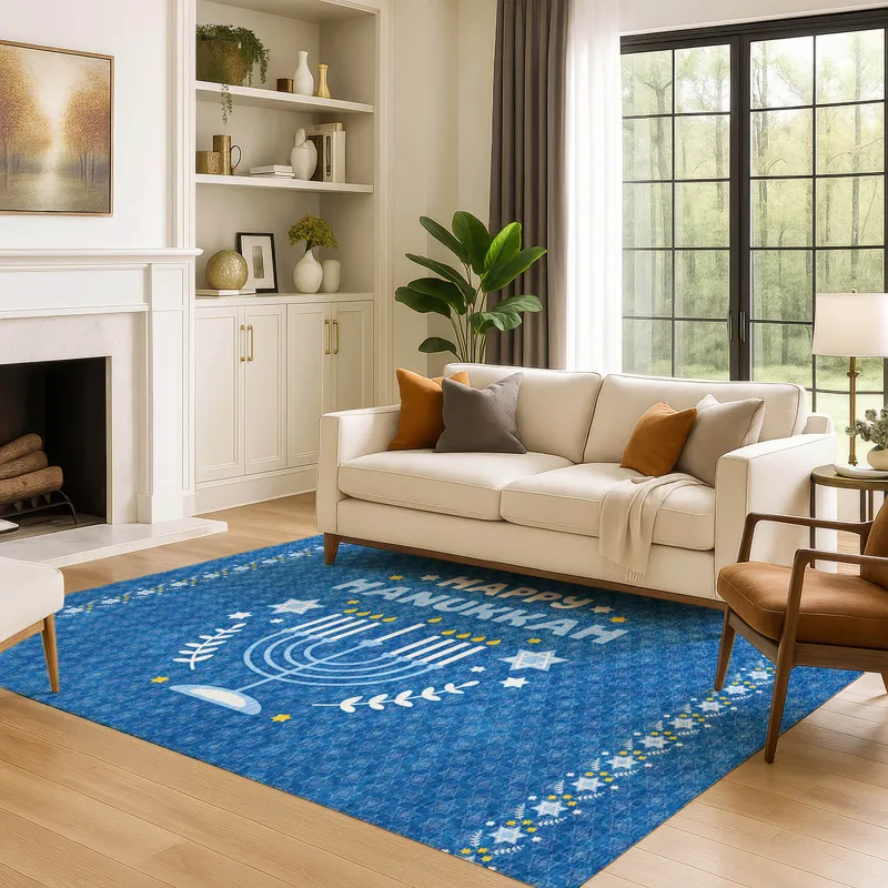 Luxury Washable Indoor/Outdoor Merry & Bright Blue 10\' x 14\' Rug