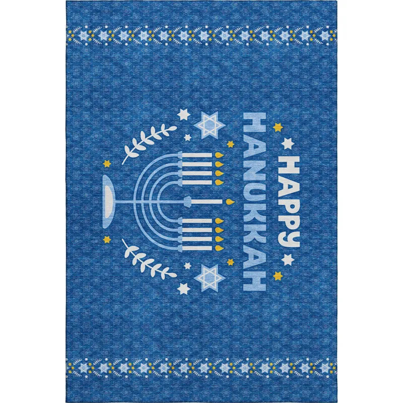 Luxury Washable Indoor/Outdoor Merry & Bright Blue 10\' x 14\' Rug