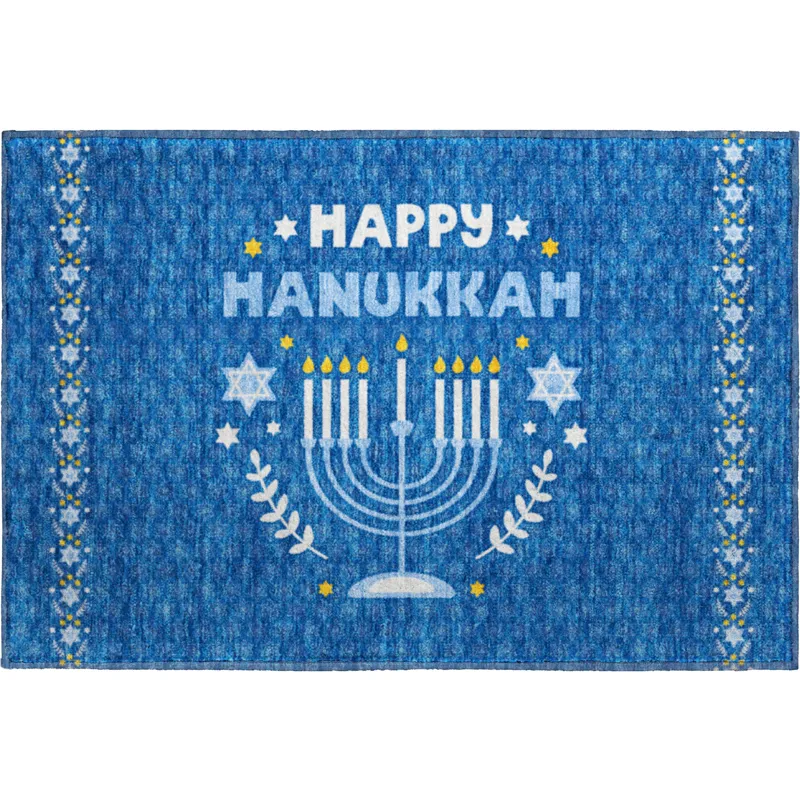 Luxury Washable Indoor/Outdoor Merry & Bright Blue 1\'8\" x 2\'6\" Rug
