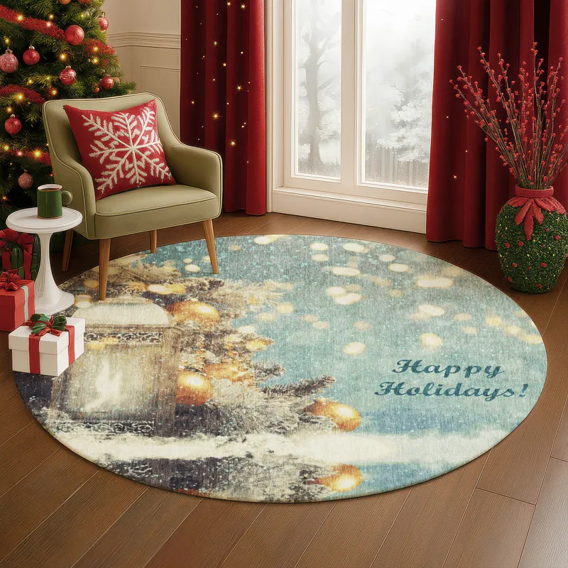 Luxury Washable Indoor/Outdoor Merry & Bright Skydust 8\' x 8\' Round Rug