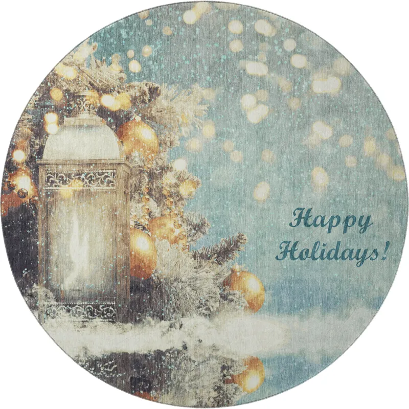 Luxury Washable Indoor/Outdoor Merry & Bright Skydust 8\' x 8\' Round Rug