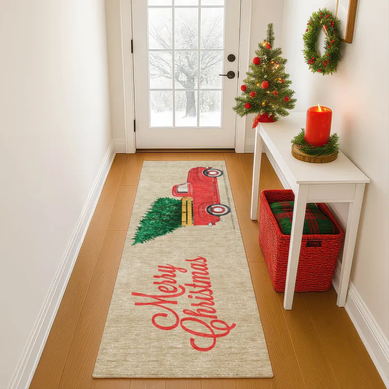 Luxury Washable Indoor/Outdoor Merry & Bright Putty 2\'3\" x 7\'6\" Runner Rug