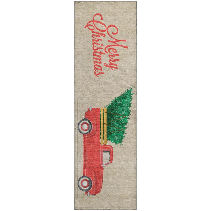 Luxury Washable Indoor/Outdoor Merry & Bright Putty 2\'3\" x 7\'6\" Runner Rug