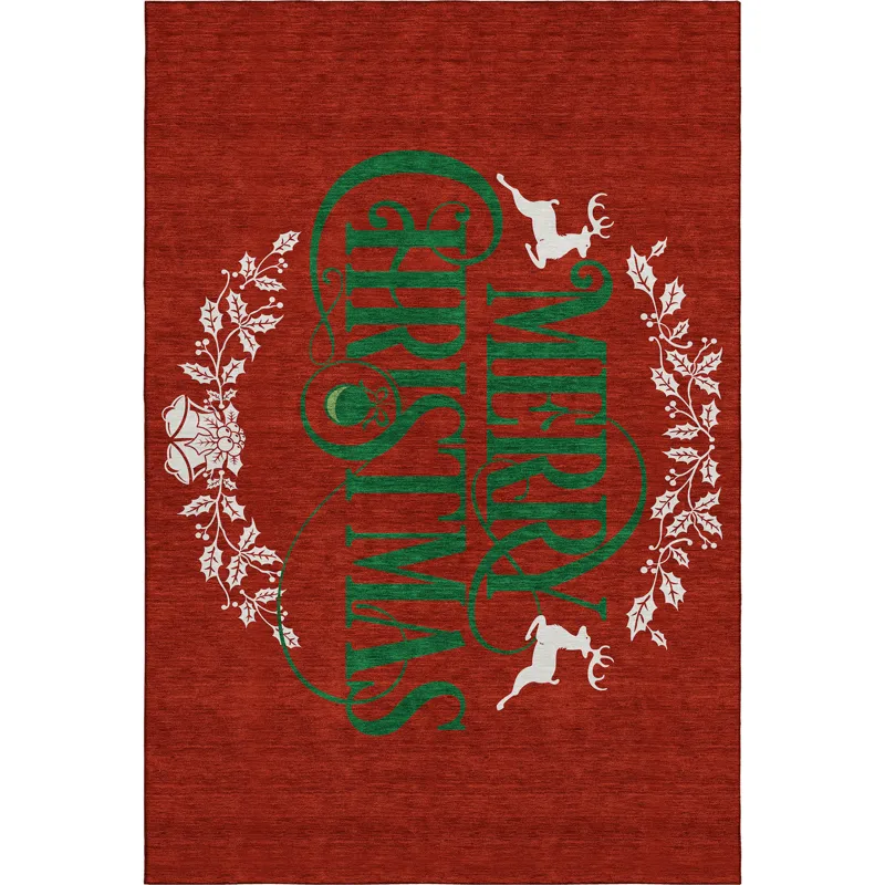 Luxury Washable Indoor/Outdoor Merry & Bright Red 9\' x 12\' Rug