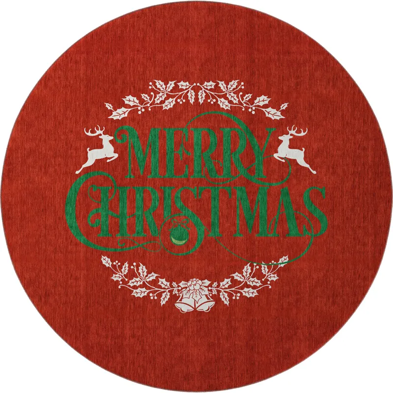 Luxury Washable Indoor/Outdoor Merry & Bright Red 8\' x 8\' Round Rug