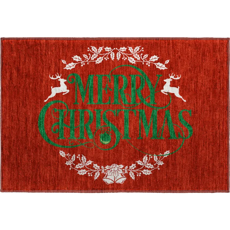 Luxury Washable Indoor/Outdoor Merry & Bright Red 1\'8\" x 2\'6\" Rug