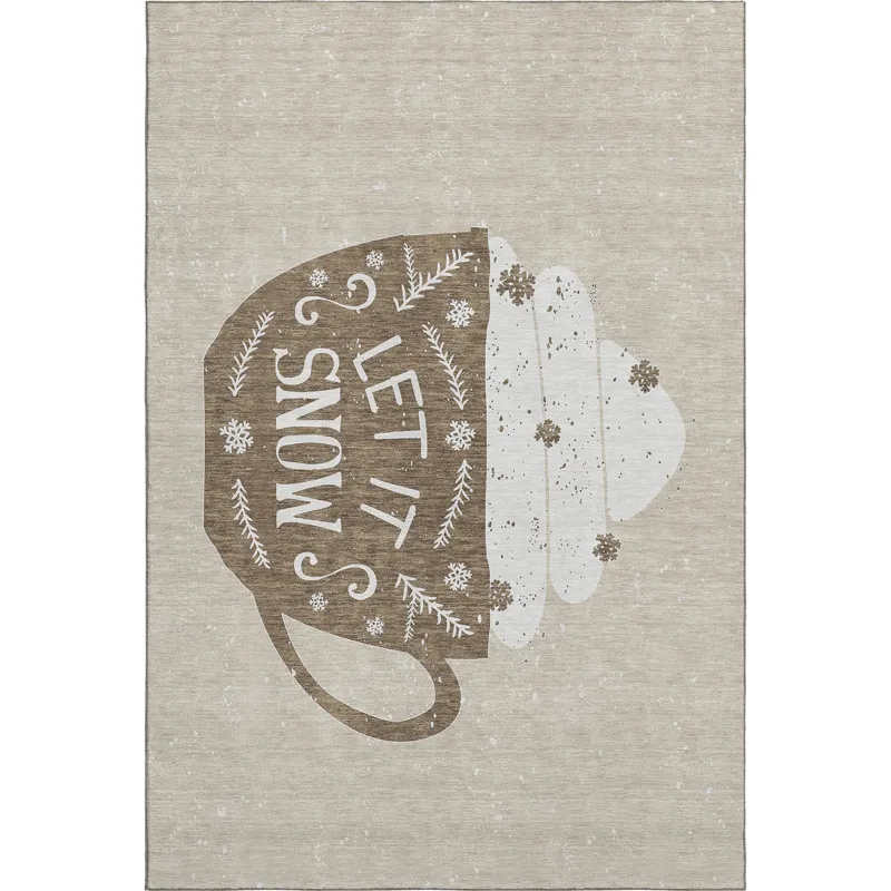 Luxury Washable Indoor/Outdoor Merry & Bright Beige 2\'6\" x 3\'10\" Rug