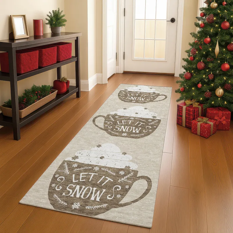 Luxury Washable Indoor/Outdoor Merry & Bright Beige 2\'3\" x 7\'6\" Runner Rug