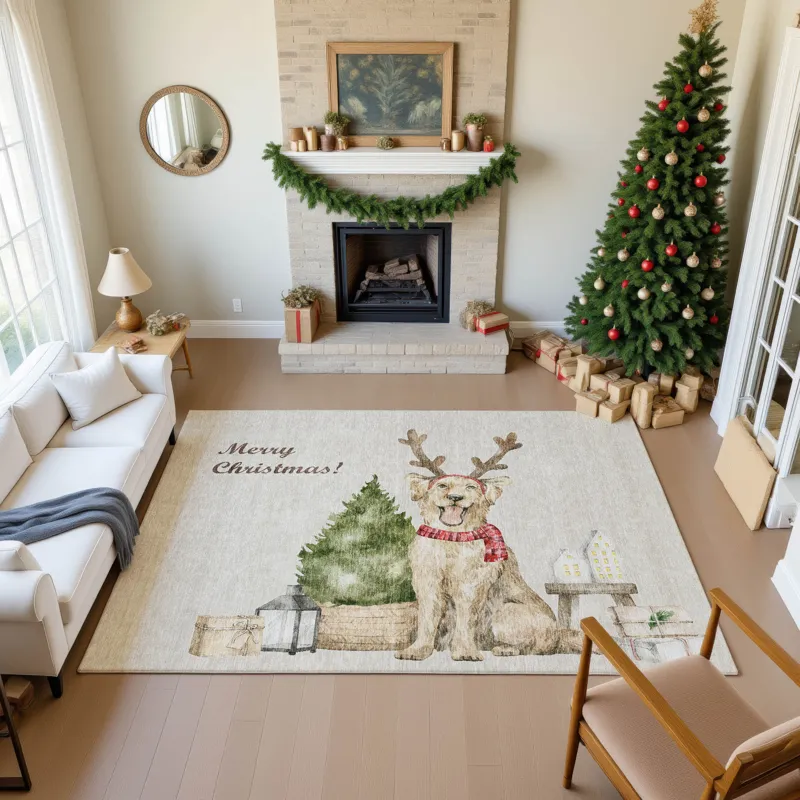 Luxury Washable Indoor/Outdoor Merry & Bright Beige 10\' x 14\' Rug