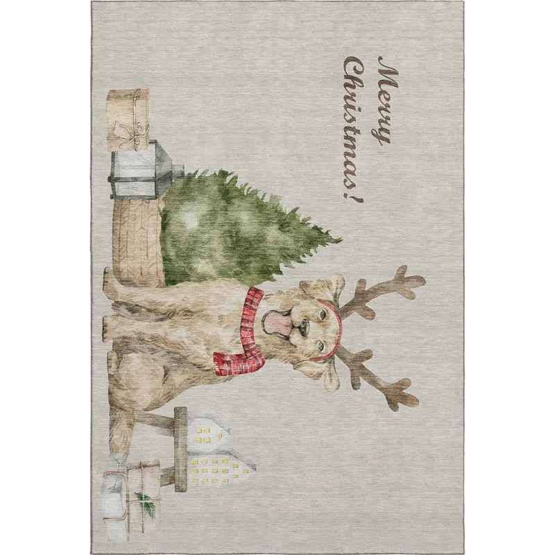 Luxury Washable Indoor/Outdoor Merry & Bright Beige 10\' x 14\' Rug