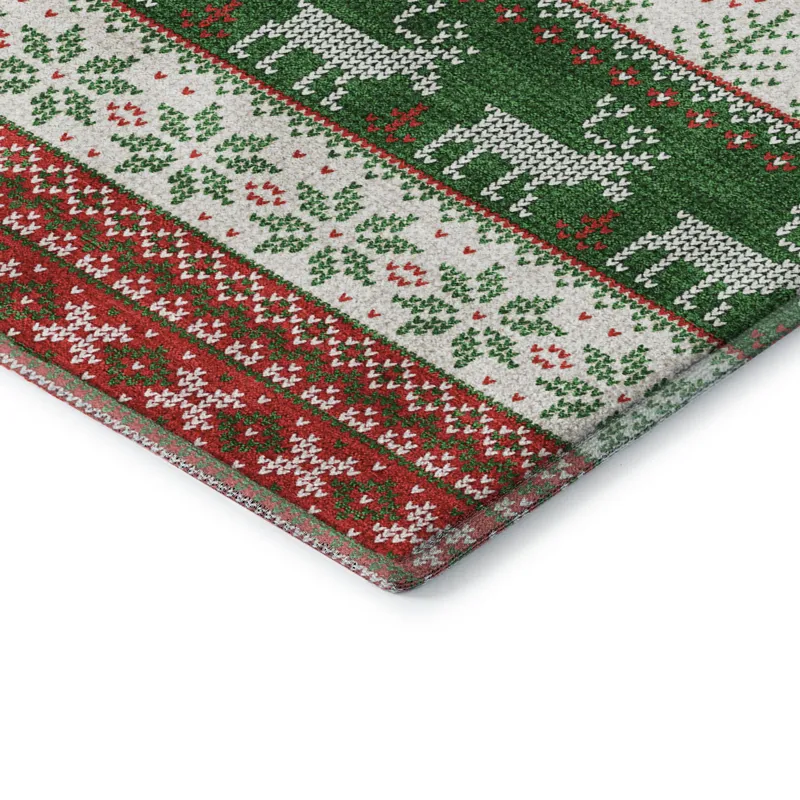 Luxury Washable Indoor/Outdoor Merry & Bright Red 1\'8\" x 2\'6\" Rug