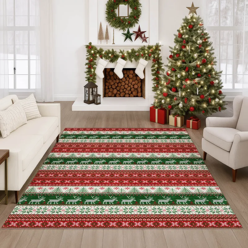 Luxury Washable Indoor/Outdoor Merry & Bright Red 10\' x 14\' Rug
