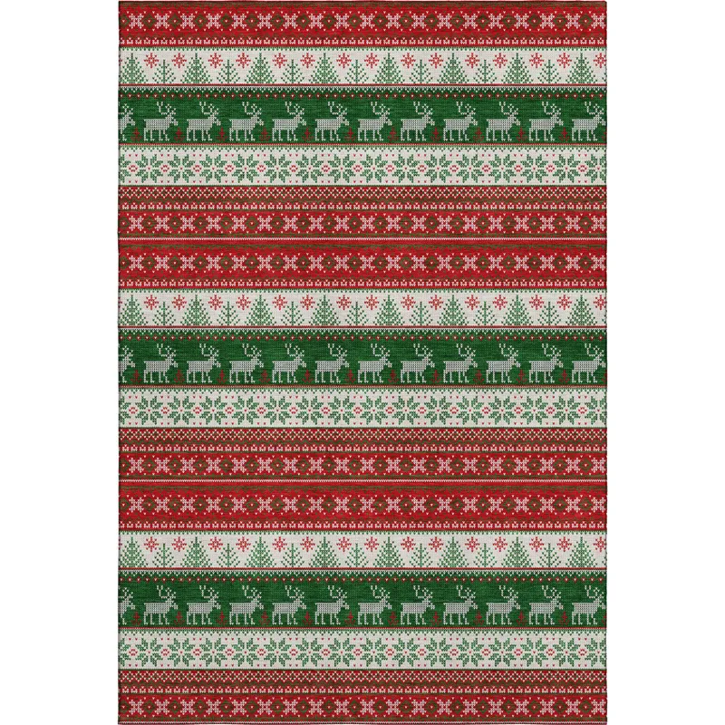 Luxury Washable Indoor/Outdoor Merry & Bright Red 10\' x 14\' Rug