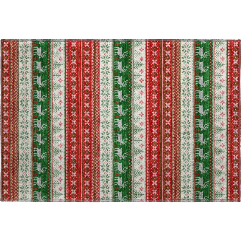 Luxury Washable Indoor/Outdoor Merry & Bright Red 1\'8\" x 2\'6\" Rug