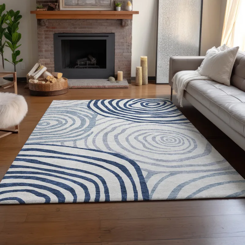 Machine Washable Indoor/Outdoor Neo Blue 2\'6\" x 3\'10\" Rug