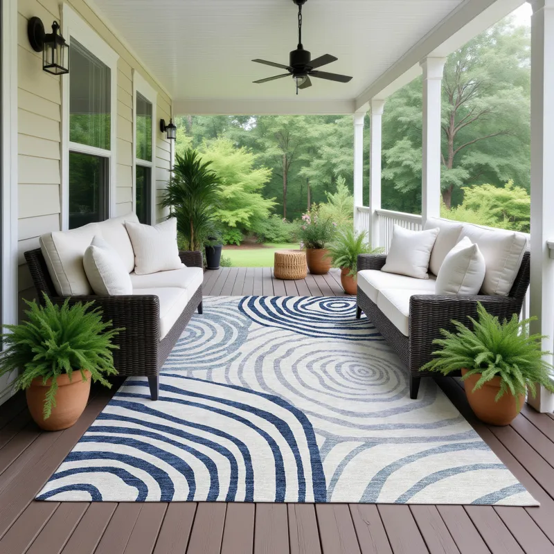 Machine Washable Indoor/Outdoor Neo Blue 2\'6\" x 3\'10\" Rug